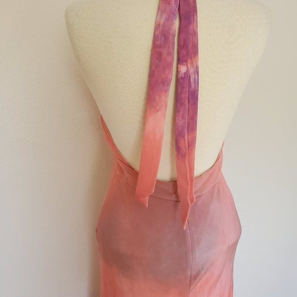 NEW Silk Short midi halter maxi Dress bridesmaid party tie dyed painted blue red - Picture 4 of 9